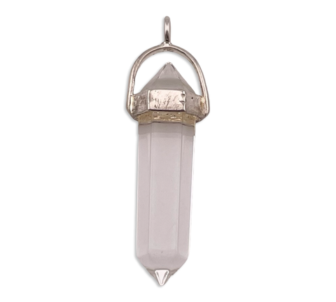 sterling silver faceted quartz crystal point pendant