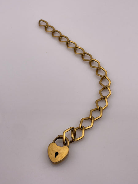 gold filled heart padlock heart chain link bracelet w/ engraved initials