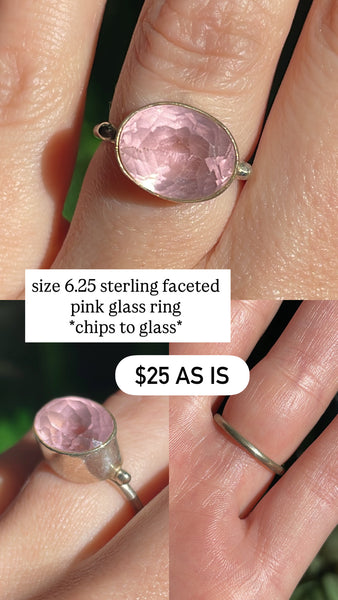 RESERVED PRIVATE LISTING -- sterling silver faceted pink glass ring B30