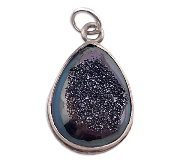 sterling silver pear shaped blue druzy pendant