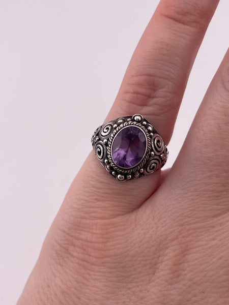size 5 sterling silver faceted amethyst swirl design ring