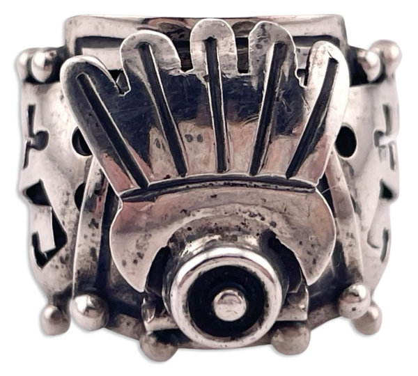 size 8.5-11 adjustable sterling silver Mexican stoneless poison locket compartment ring