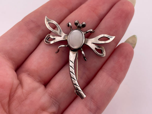 sterling silver mother of pearl dragonfly brooch pin