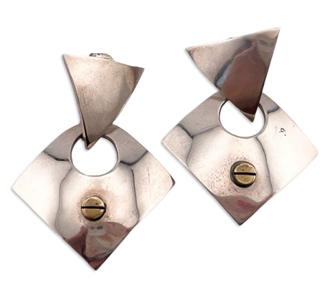 sterling silver & brass stoneless post dangle earrings