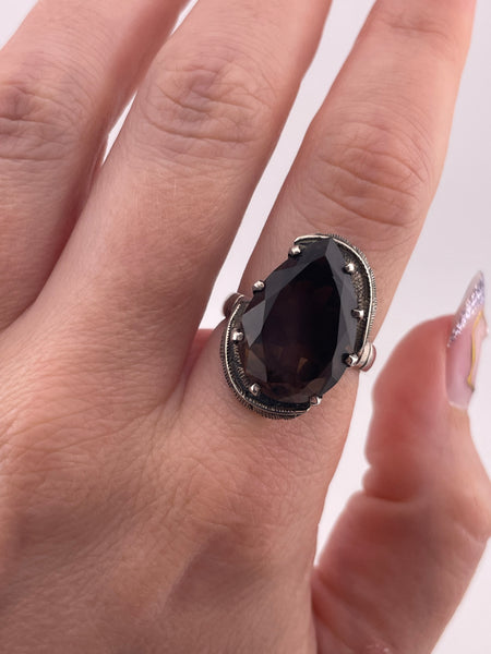 size 8 sterling silver faceted smoky quartz ring