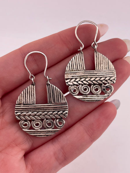 sterling silver lined spiral disc hook earrings