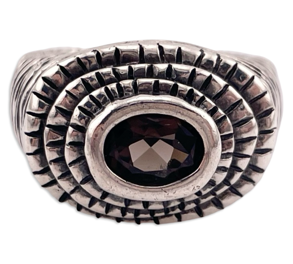 size 7.25 sterling silver faceted smokey quartz ring