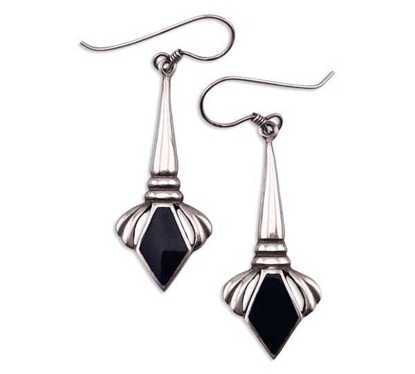 sterling silver onyx hook dangle earrings