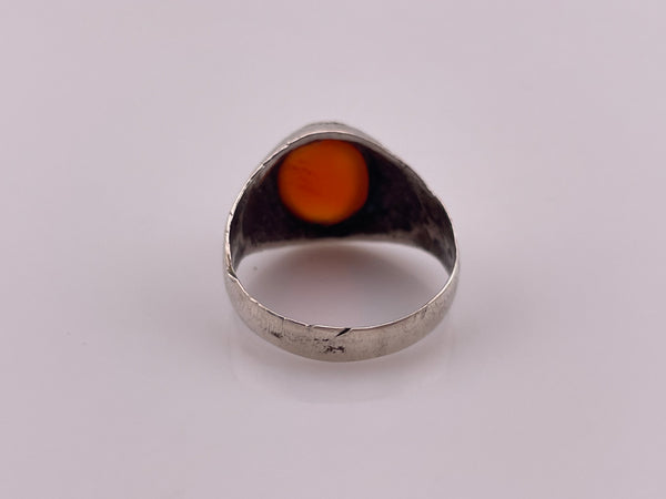 size 10.25 900 silver carnelian zig-zag etched ring ***AS IS***
