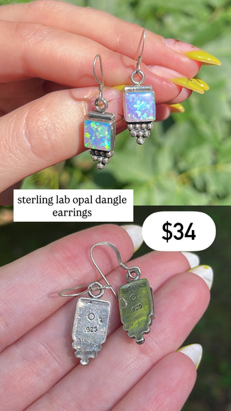 RESERVED PRIVATE LISTING -- sterling silver lab opal dangle earrings A8