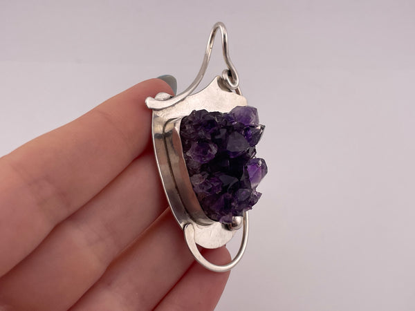 sterling silver artisan raw amethyst pendant