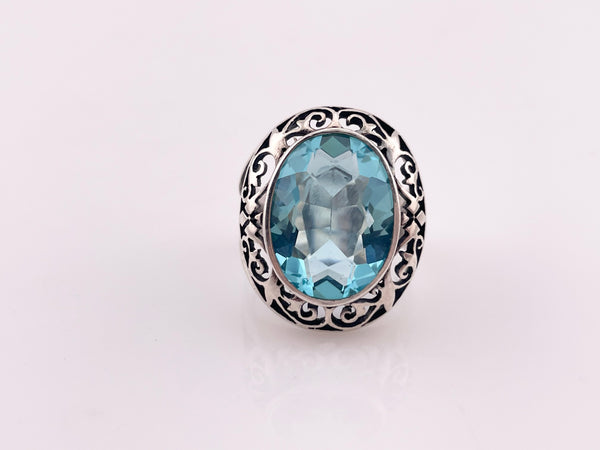 size 7 sterling silver faceted blue glass ring
