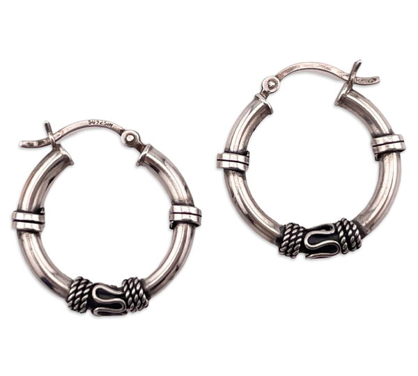 sterling silver 15/16" Bali style hoop earrings