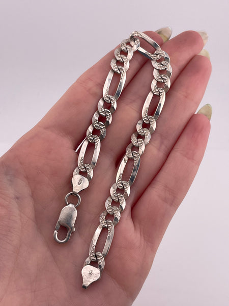 sterling silver 8 1/4" Italian textured figaro chain link bracelet **AS IS**