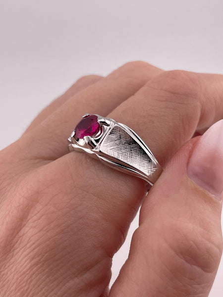 size 12.75 sterling silver faceted lab ruby ring