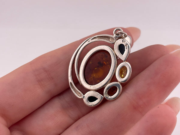 sterling silver tri-color amber pendant