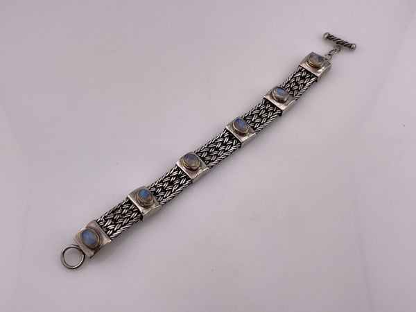sterling silver rainbow moonstone woven toggle-clasp link bracelet **AS IS**