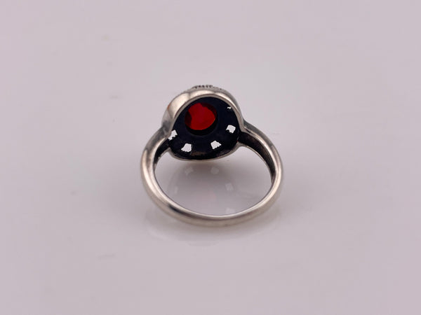 size 8 sterling silver faceted red glass marcasite ring