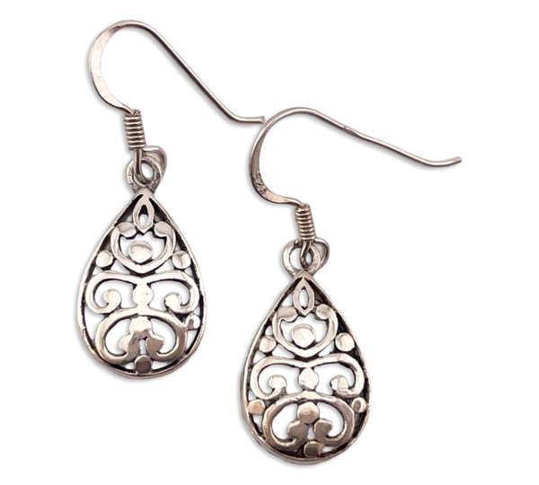 sterling silver stoneless cut-out design hook dangle earrings