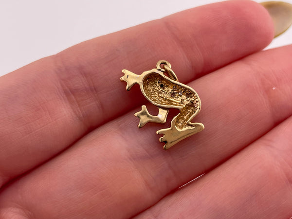 14k yellow gold diamond & green gemstone frog pendant