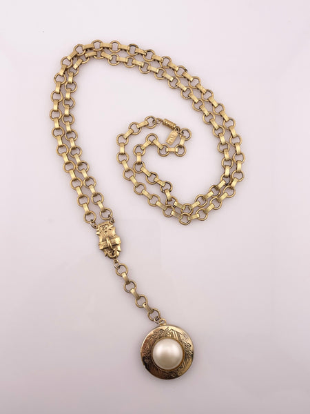 costume 1928 vintage faux pearl locket necklace
