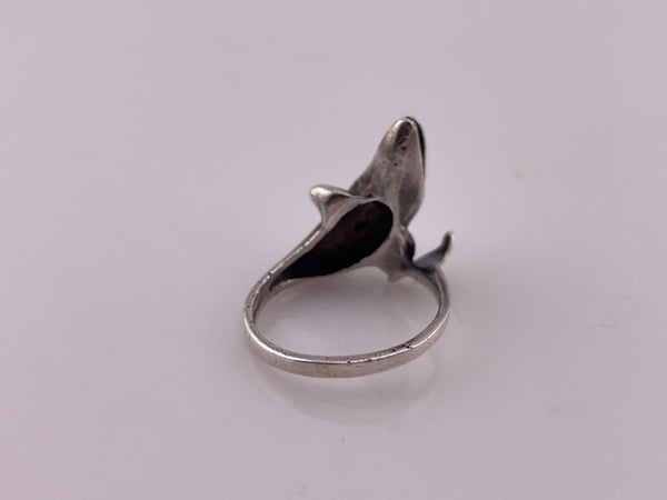size 5.5 sterling silver dolphin red bead ring