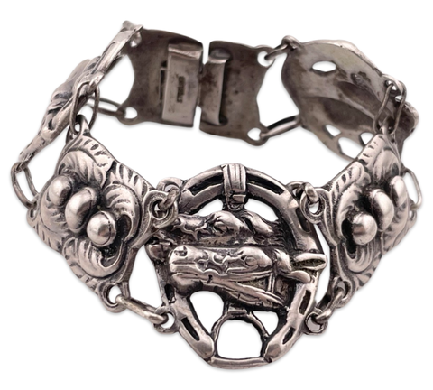 sterling silver 6 7/8" horses in horseshoe stoneless link bracelet