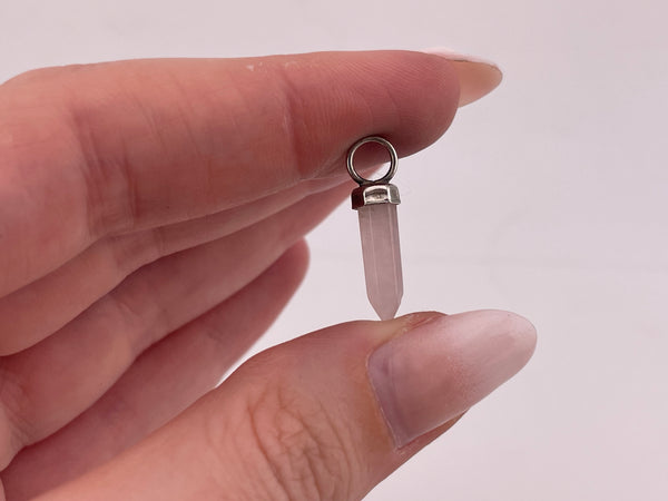 sterling silver small rose quartz crystal point pendant