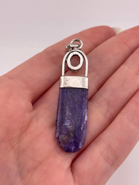 sterling silver charoite quartz pendant