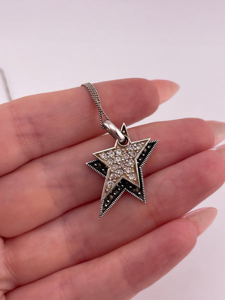 sterling silver 18" marcasite rhinestone stars necklace