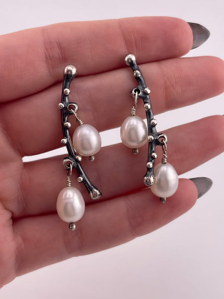 sterling silver artisan pearl post earrings