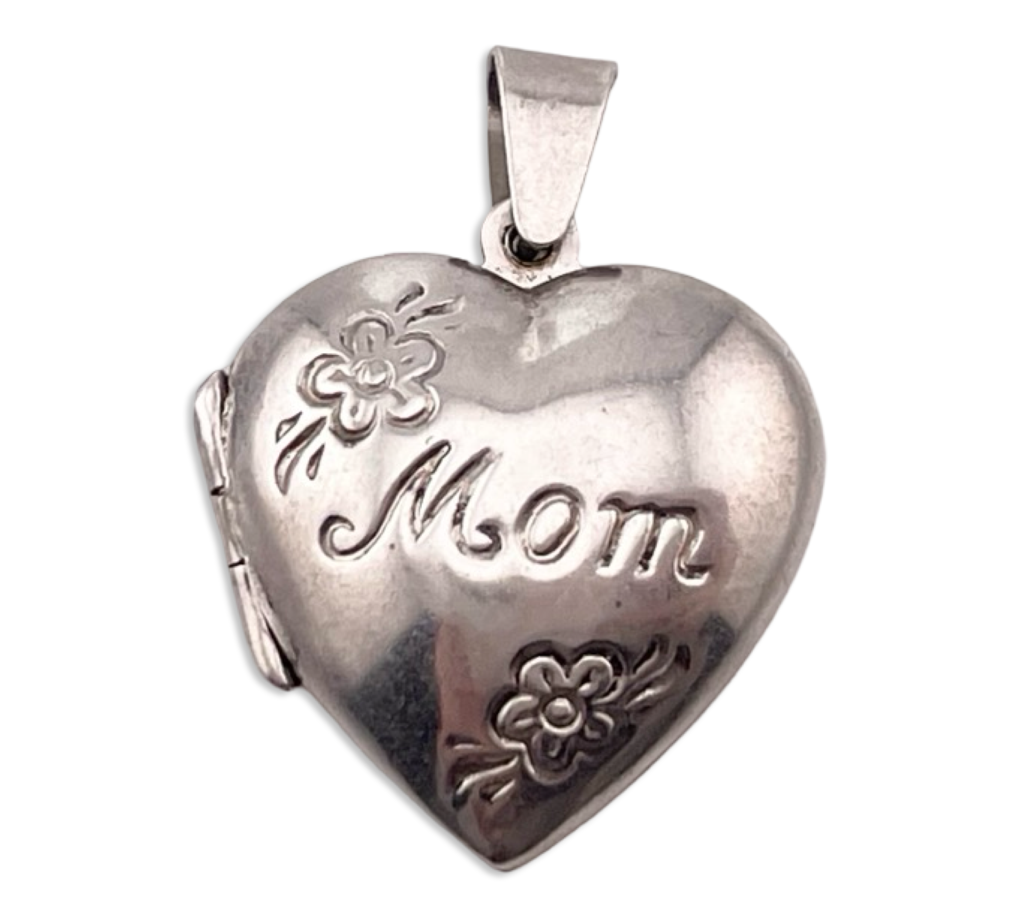 sterling silver 'Mom' flower heart locket pendant