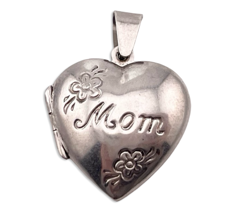sterling silver 'Mom' flower heart locket pendant