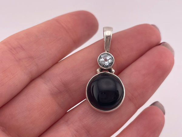 sterling silver onyx faceted topaz pendant