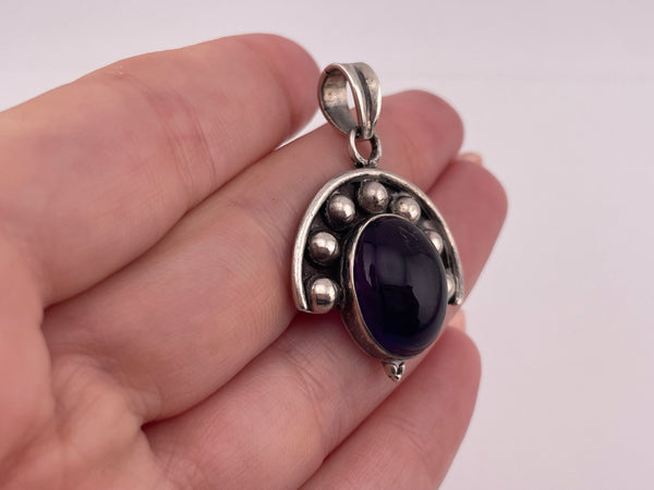 sterling silver amethyst ball design pendant
