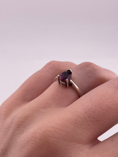 size 7 sterling silver faceted glass ring