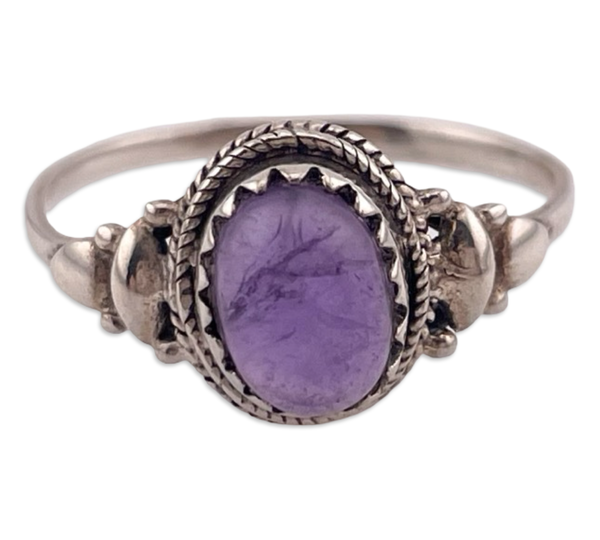 size 9 sterling silver amethyst sawtooth bezel ring