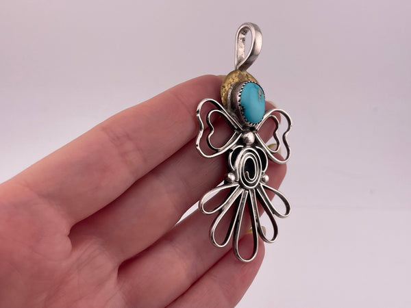 sterling silver & brass R. Chee turquoise pendant