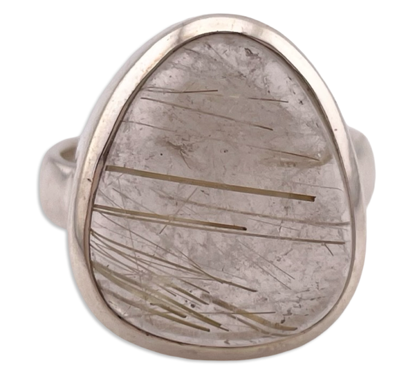 size 7.75 sterling silver pear shape golden rod rutilated quartz ring