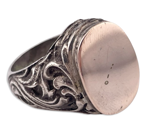 size 9.5 sterling silver gold wash scroll signet ring