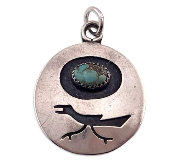 sterling silver roadrunner turquoise pendant