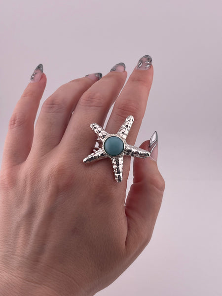 size 8 sterling silver larimar starfish curved band ring