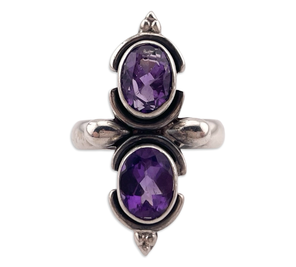 size 6 sterling silver faceted double amethyst ring