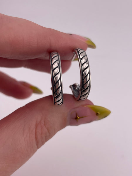 sterling silver textured partial hoop post earrings