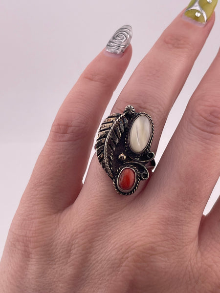 size 7 sterling silver mother of pearl coral ring