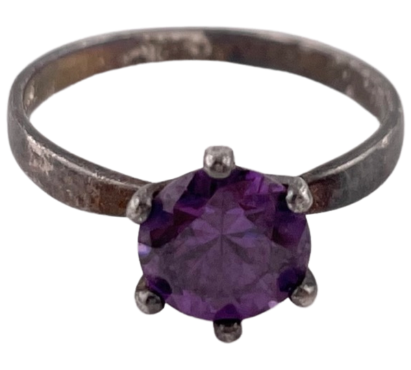 size 6.25 sterling silver faceted purple glass ring