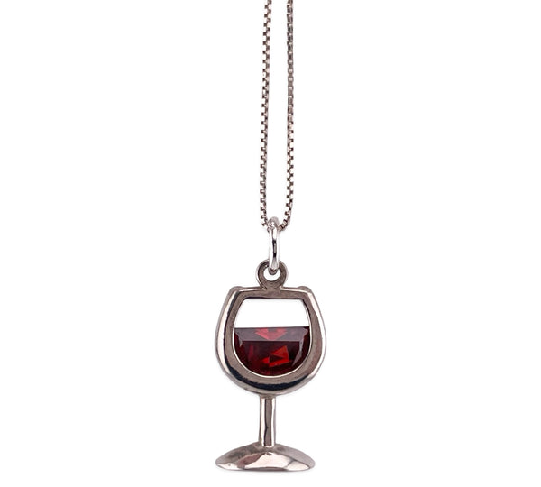 sterling silver 16-3/4" Silpada faceted red glass wine necklace