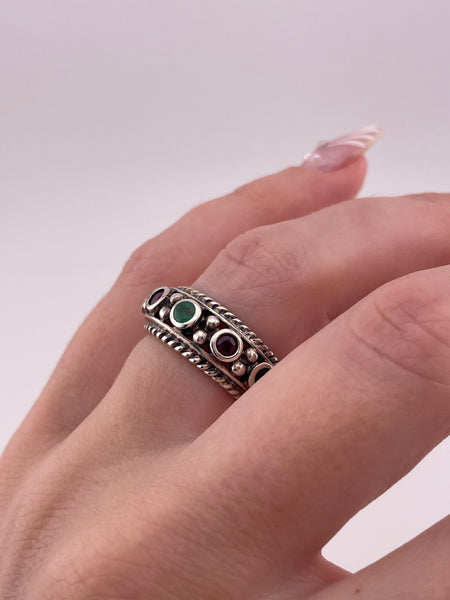 size 7 sterling silver lab sapphire ruby emerald ring