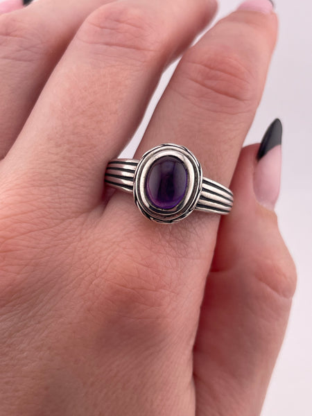 size 12.5 sterling silver amethyst lined band ring