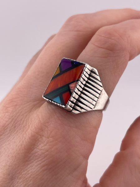size 11 sterling silver multi-stone inlay ring